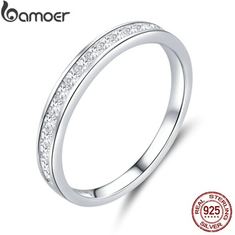 bamoer Genuine 925 Sterling Silver AAA Zirconia Finger Rings for Women Wedding Band Engagement Statement Jewelry Anel BSR113