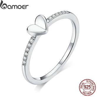 bamoer Genuine 925 Sterling Silver Clear CZ Folding Heart Finger Rings for Women Wedding Statement Jewelry 2020 Bijoux BSR121