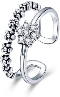 BAMOER Genuine 925 Sterling Silver Elegant Daisy Flower Finger Ring Adjustable Open Size Rings for Women Silver Jewelry SCR428