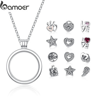 BAMOER Genuine 925 Sterling Silver Medium Petite Memories Floating Locket Necklaces & Pendants Sterling Silver Jewelry PSF001
