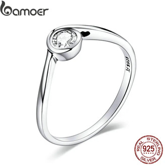 bamoer Genuine 925 Sterling Silver Mobius Ring Finger Rings for Women Wedding Band Engagement Statement Jewelry Anel SCR662