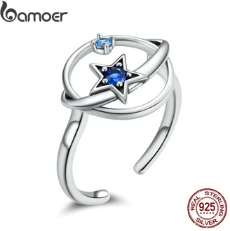 bamoer Genuine 925 Sterling Silver Mysterious Plane Finger Rings for Women Wedding Band Engagement Statement Jewelry Anel SCR661