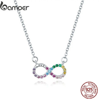 bamoer Genuine 925 Sterling Silver Rainbow Color Infinite Love Short Chain Necklace for Women Girl Gift Collar 2020 New SCN402