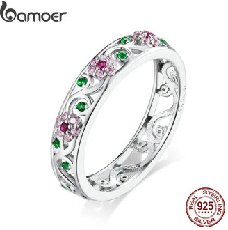 bamoer Genuine 925 Sterling Silver Secret Garden Finger Rings for Women Wedding Band Engagement Statement Jewelry Anel BSR132