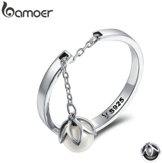 BAMOER Genuine 925 Sterling Silver Tears Of Flowers Dangle Open Finger Rings for Women Luxury Sterling Silver Jewelry SCR165