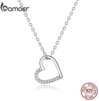 bamoer Genuine 925 Sterling Silver The shape of love Chain Necklace for Women Fine Jewelry 2020 New Collar SCN347