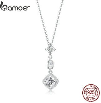 bamoer Geometric Silver Wedding Necklace for Women Sterling Silver 925 Clear CZ Statement Engagement Jewelry Gifts BSN074