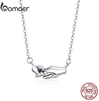 bamoer Hand by Hand Necklace for Women 925 Sterling Silver Guard Mom Original Design Fashion Jewelry Mother's Day Gift SCN398