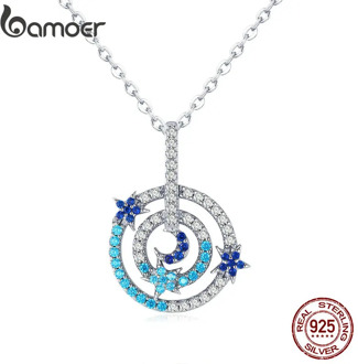 BAMOER High Quality 925 Sterling Silver Planet Visitor & Round Circle Shape Chain Pendant Necklaces Women Luxury Jewelry BSN041