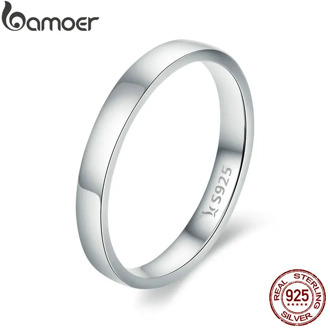 BAMOER High Quality 925 Sterling Silver Wedding Ring Classic Round Finger Ring Women Wedding Engagement Jewelry Gift SCR343