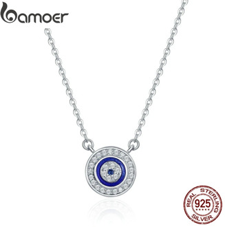 BAMOER Hot Sale 100% 925 Sterling Silver Lucky Blue Eye Clear CZ Pendant Necklace Women Luxury Sterling silver Jewelry SCN165