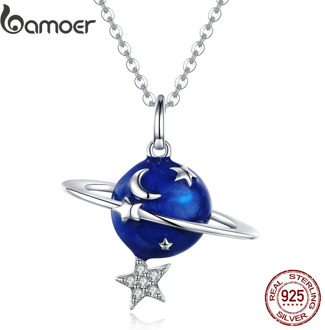 BAMOER Hot Sale 100% 925 Sterling Silver Secret Planet Moon Star Necklaces Pendants for Women Sterling Silver Jewelry BSN007