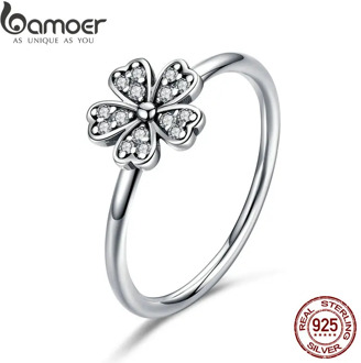 BAMOER Hot Sale 100% 925 Sterling Silver Wedding Daisy Flower Finger Rings for Women Sterling Silver Jewelry Gift S925 SCR398