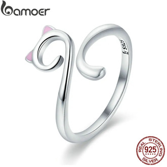 BAMOER Hot Sale Authentic 925 Sterling Silver Naughty Cat Nail Pussy Open Size Finger Ring for Women Party Ring Jewelry SCR341