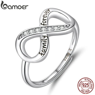 bamoer Infinity Love Family Forever Finger Ring Adjustable Free Size Rings 925 Sterling Silver Fashion Clear CZ Jewelry SCR579