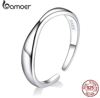 bamoer Irregular Ocean Wave Finger Rings for Women 925 Stelring Silver Free Size Adjustable Ring Female Fashion Jewelry SCR630
