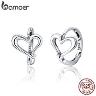 Bamoer Klassieke Echt 925 Sterling Zilveren Romantische Hart Liefde Vorm Hoepel Oorbellen Voor Vrouwen Oorbellen Sieraden SCE447