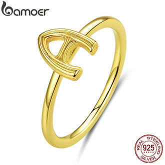 bamoer Letter A Alphabet Finger Rings for Women Authentic 925 Sterling Silver Fine Jewelry Bijoux Anti-allergy Girl Gifts BSR083