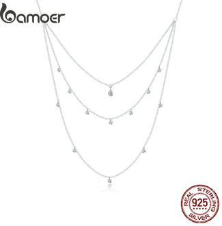 bamoer Little Daisy Adjustable Necklace for Women 925 Sterling silver CZ Three Layer Necklace 2020 New Mode necklace SCN429