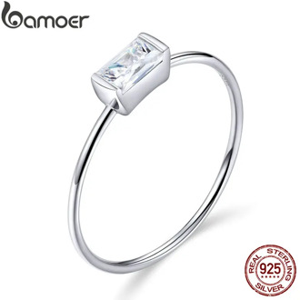 BAMOER Luxury Brand Fashion Sterling Silver 925 Bridal Ring for Women with Paved Micro Zircon Crystal Wedding Jewelry SCR565