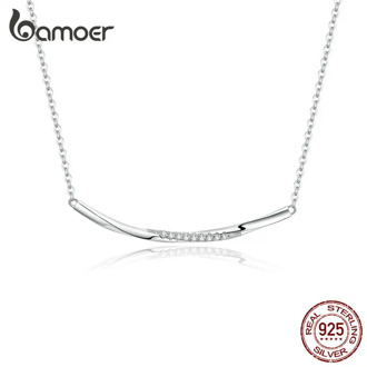 bamoer Minimalist Silver 925 Jewelry Clear Wave Clear CZ Choker Necklace for Women Female Fine Jewelry Gifts Accessories BSN130