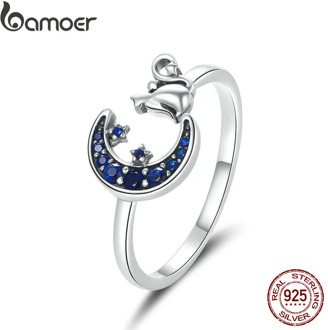 bamoer Moon & Cat Finger Rings for Women Adjustable 925 Sterling Silver Ring 2020 Spring New Collection Fashion Bijoux SCR677