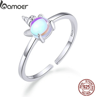 bamoer Moonstone Finger Rings for Women 925 Sterling Silver Licorne Open Adjustable Ring Elegant Statement Jewelry Gifts SCR642