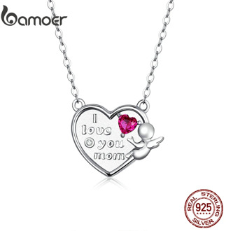 bamoer Mother Love 925 Sterling Silver Angel with Heart Shape Chain Necklace for Women Mother's Day Gift Bijoux 2020 BSN171