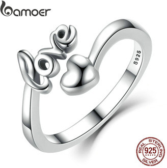 BAMOER New Arrival 100% 925 Sterling Silver I Love You Heart Ring for Woman Wedding Engagement Jewelry SCR024