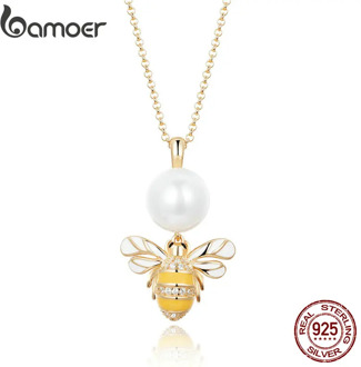 BAMOER New Arrival Genuine 925 Sterling Silver Freshwater Pearl Bee Pendant Necklaces for Women Sterling Silver Jewelry BSN010