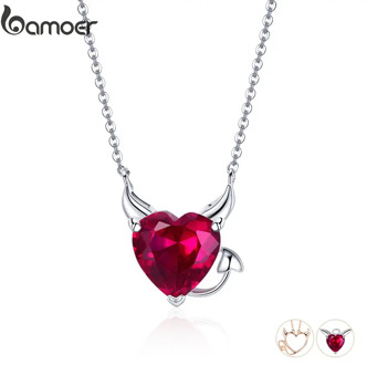 BAMOER New Collection 100% 925 Sterling Silver Devil Wings Red CZ Necklaces Pendant For Women Fashion Silver Jewelry SCN286