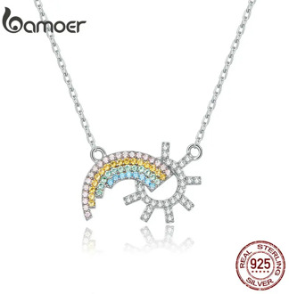 BAMOER New Collection 925 Sterling Silver Rainbow Sun Pendants & Necklaces Wedding Jewelry 45CM SCN366