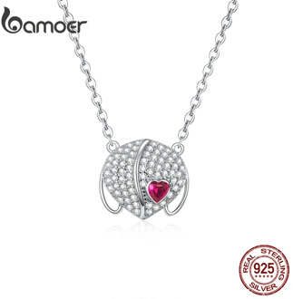 bamoer Original Design 925 Sterling Silver Full Pave CZ Pendant Necklace for Women Heart Stone Jewelry Original Design BSN174