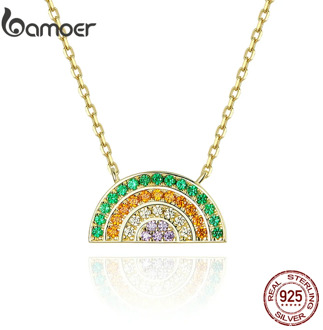 bamoer Rainbow Choker Necklace for Women Gold Color 925 Sterling Silver Korean Style Delicate Girl Jewelry Accessories SCN378