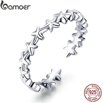 bamoer Real 925 Sterling Silver Design Starfish Stackable Finger Rings for Women Adjustable Open Rings Free Size Jewelry SCR607