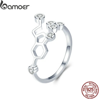 BAMOER Real 925 Sterling Silver Honeycomb Adjustable Finger Rings for Women Clear CZ Ring Wedding Engagement Jewelry Anel SCR433