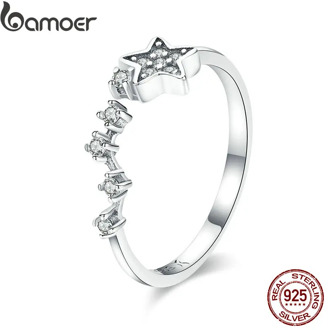 BAMOER Real 925 Sterling Silver Sparkling Secret Of Stars Clear CZ Finger Rings for Women Wedding Engagement Jewelry anel SCR440