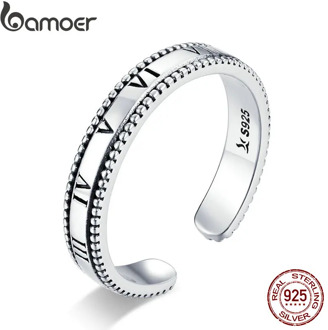 bamoer Roman Numeral Ring for Women 925 Sterling Silver Retro Adjustable Rings Band Punk Style Unisex Silver Jewelry SCR658