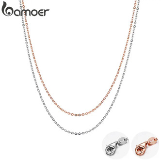 BAMOER Rose Gold Color 925 Sterling Silver Necklace Chain Lobster Clasp Simple Chain Fashion Necklace Basic Jewelry 45cm