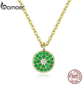 bamoer Round Circle Pendant Necklaces for Women AAA Cubic Zirconia Paved 925 Sterling Silver Luxury Wedding Jewelry BSN108