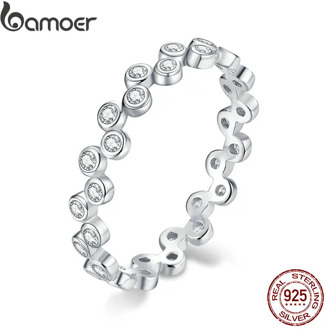 bamoer S925 Sterling Silver AAA Clear CZ Bubble Stackable Finger Rings for Women Engagement Wedding Statement Jewelry BSR123