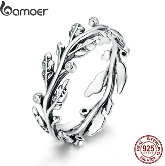 bamoer S925 Sterling Silver Classical Branches CZ Finger Rings for Women Engagement Wedding Finger Ring Statement Jewelry SCR669