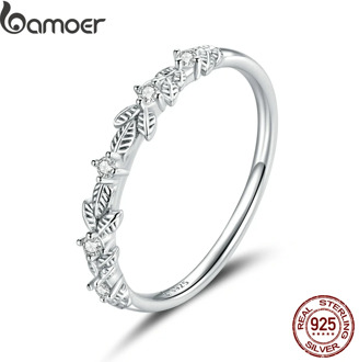 bamoer S925 Sterling Silver Clear platinum CZ Vintage Vine Finger Rings for Women Engagement Wedding Statement Jewelry BSR140