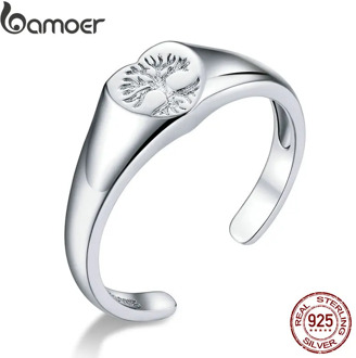 bamoer Signet Ring 925 Sterling Silver Engraved Tree of Life Open Adjustable Finger Rings for Women 2020 New Jewelry BSR122