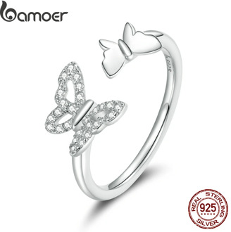 bamoer Signet Ring 925 Sterling Silver Flying Butterflies Open Adjustable Finger Rings for Women 2020 New Jewelry BSR141