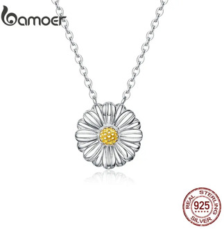 bamoer Silver 925 Jewelry Enamel Daisy Flower Short Choker Necklace for Women Sterling Silver 925 Fine Jewelry Bijoux SCN370