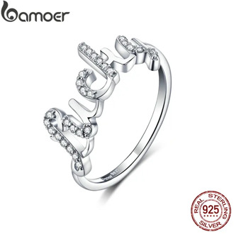 bamoer Silver 925 Jewelry Lucky Letter Finger Rings for Women Clear CZ Sterling Silver Fine Jewelry 2019 New Girl Gifts BSR092