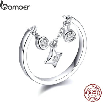 BAMOER Silver Rings 925 Stelring Silver Chain Ring for Women Clear CZ Star Ajudtable Rings 2019 New Female Jewelry Gifts SCR408