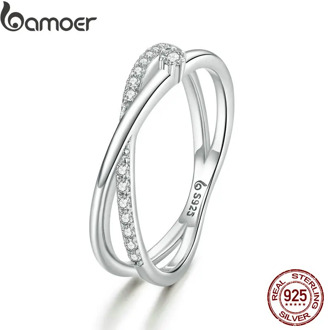 bamoer Silver Rings Intertwined Lines Finger Rings for Women 925 Sterling Silver Fine Jewelry 2020 Plated platinum BSR138