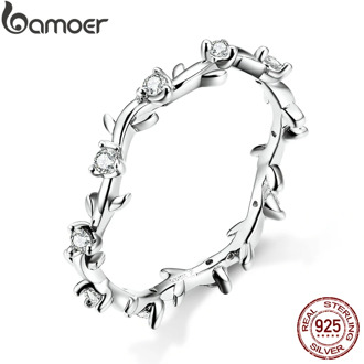 bamoer Stackable Finger Rings for Women 925 Sterling Silver Flower Branch Vine Ring CZ Statement Jewelry Female Bague SCR625
